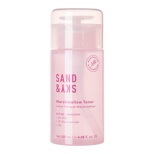 Sand & Sky Marshmallow Toner | Hydrating, Exfoliating Facial Toner to Brighten Skin | Pore Tightening, Minimizing Redness | Niacinamide, AHA, BHA, Hyaluronic Acid for Smooth and Soft Skin