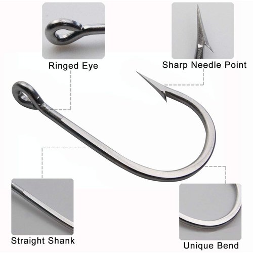 Fishing Hooks Big Game Tuna Hooks 10pcs Extra Strong Stainless Steel Forged Hooks Saltwater Fishing Tackle (4/0-10pcs)