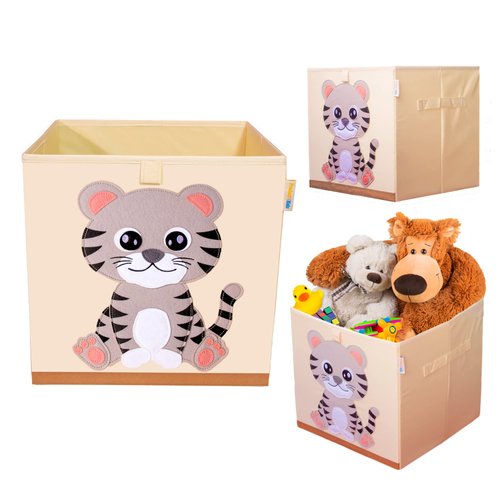 Product 4 Kids - Washable Toy Organizers and Storage, Canvas Toy Chest Organizer Foldable Kids Toy Storage Organizers for Child's Bedroom or Playroom -13x13x13 Inch (Tiger Cub)
