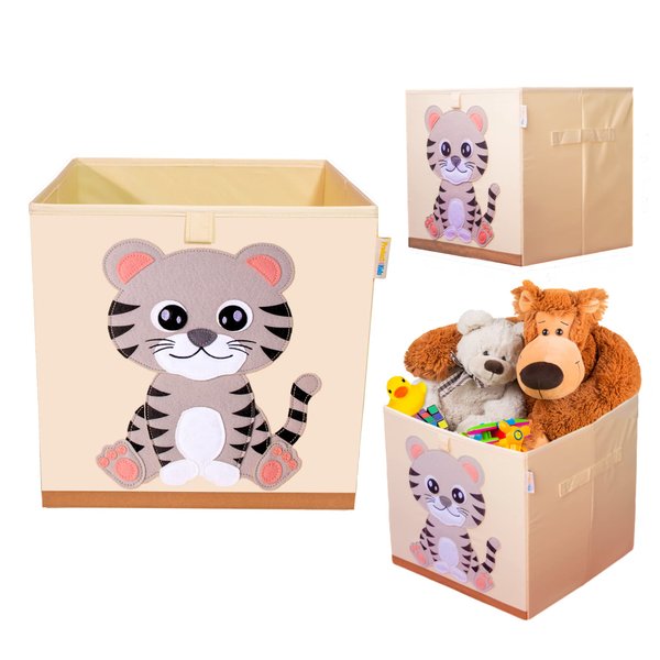 Product 4 Kids - Washable Toy Organizers and Storage, Canvas Toy Chest Organizer Foldable Kids Toy Storage Organizers for Child's Bedroom or Playroom -13x13x13 Inch (Tiger Cub)