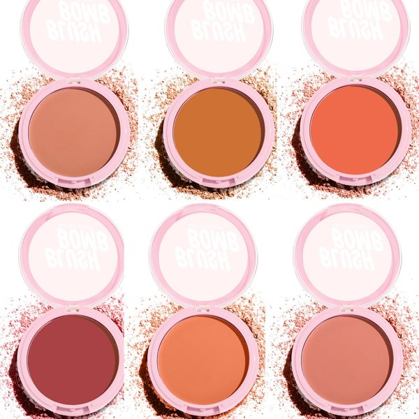 Glam Lux Beauty Bundle Matte Blush Bomb Set of 6 Powder Blush Long Lasting Matte Natural Glow Shades Blendable, Lightweight & Smooth