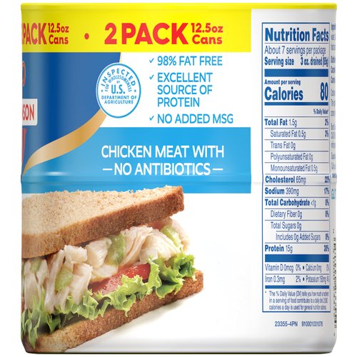 Swanson White Premium Chunk Canned Chicken Breast in Water, Fully Cooked Chicken, 12.5 OZ Can (Pack of 2)