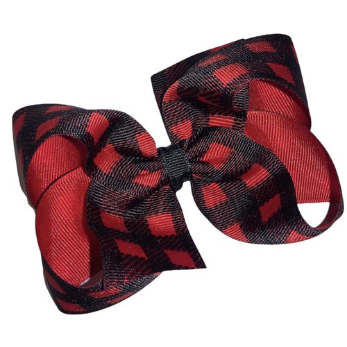 Buffalo Check Print Red & Black Boutique Hair Bow 4" with tails