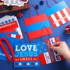 Humyoun 24 Set Veterans Day Craft Patriotic Religious Craft Kit Love Jesus and America Too Sign Craft for Kid DIY Bible Patriotic Art Craft Red White Blue Ornament Sign for VBS Sunday School Classroom