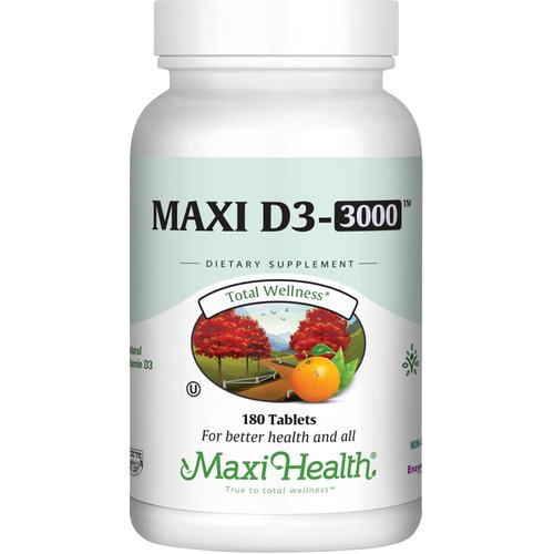 Maxi Health Kosher Vitamin D3 3000 IU (75 mcg) - Pure Vitamin D 3000 IU for Healthy Bones, Teeth, Immune Support - High Absorption Vit D3 (180 Tablets)