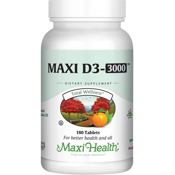 Maxi Health Kosher Vitamin D3 3000 IU (75 mcg) - Pure Vitamin D 3000 IU for Healthy Bones, Teeth, Immune Support - High Absorption Vit D3 (180 Tablets)