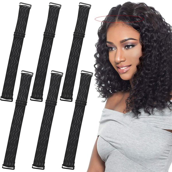 Capiant 6 PACK Adjustable Elastic Band for Wigs, Removable Elastic Wig Strap, Black Grip Wig Strap Silicone Strips, Wig Bands for Keeping Wigs in Place