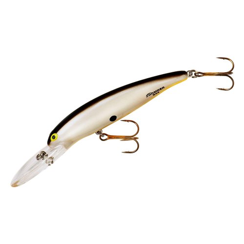 Bomber Lures Deep Long Slender Minnow Jerbait Fishing Lure, Fishing Gear and Accessories, 3 1/4", 3/8 oz, Pearl/Black Back, (B24APBO)