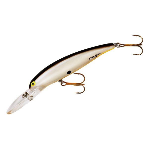 Bomber Lures Deep Long Slender Minnow Jerbait Fishing Lure, Fishing Gear and Accessories, 3 1/4", 3/8 oz, Pearl/Black Back, (B24APBO)