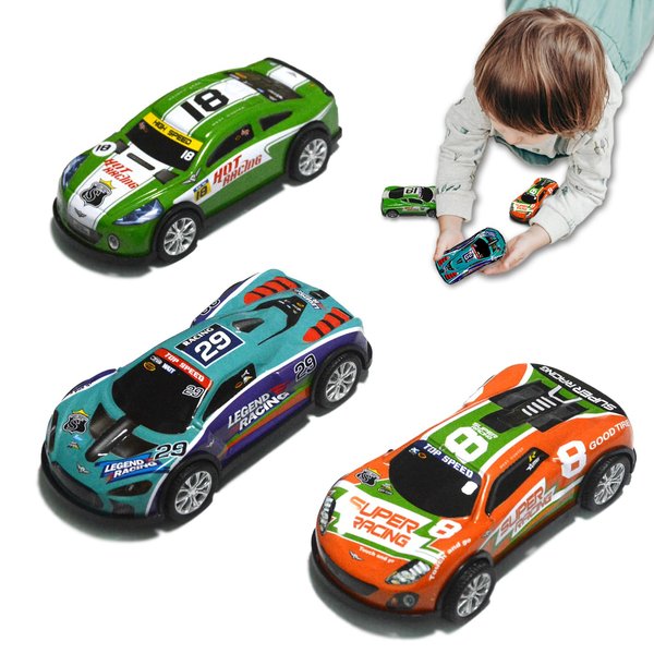 Bokoeiei 5 inch Pull Back Cars 3 Pcs Race Cars Toys Vehicles Set, Friction Powered Cars Toys for Toddlers 3 4 5 6 7 Years Old Kids for Boys Girls