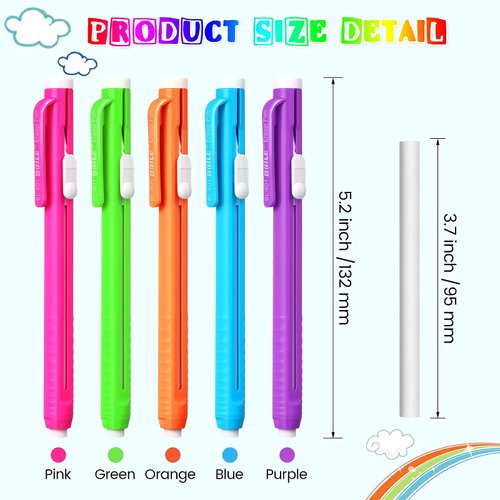 Pangda 10 Pieces Retractable Mechanical Eraser Pen, Pen-Style Erasers Pencil Click Big for Drawing, Art, Drafting, Sketching Adults, Kids Office, School Supplies (Multicolor)