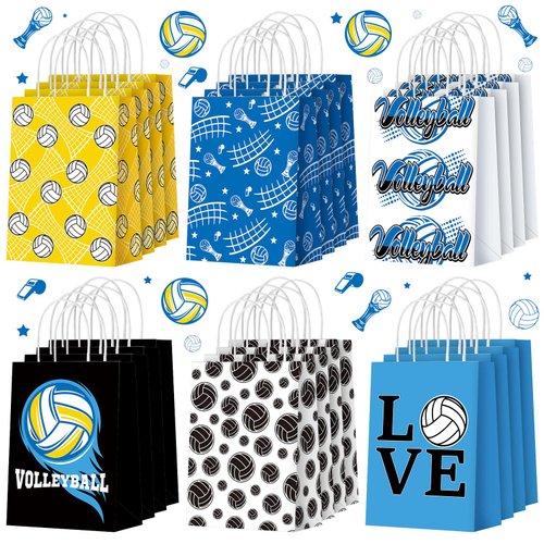 Sinload 24 Pcs Volleyball Goodie Gift Bags with Handle Volleyball Themed Party Decorations Portable Gift Bags Volleyball Treat Bags Gift Wrapping Paper Bags for Kids Sport Birthday Party Supplies
