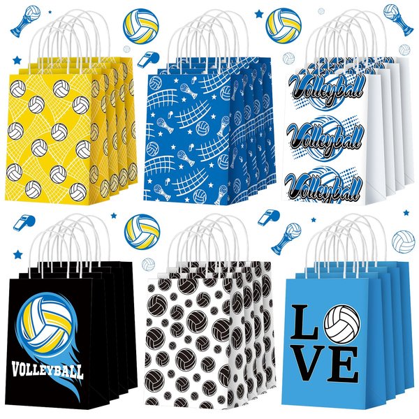 Sinload 24 Pcs Volleyball Goodie Gift Bags with Handle Volleyball Themed Party Decorations Portable Gift Bags Volleyball Treat Bags Gift Wrapping Paper Bags for Kids Sport Birthday Party Supplies