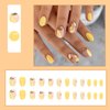IMSOHOT Yellow Oval Press on Nails Summer Short French Tip Fake Nails Cute Lemon Pattern False Nails with Designs Glossy Glue on Nails Full Cover Round Acrylic Nails for Women Girls 24Pcs