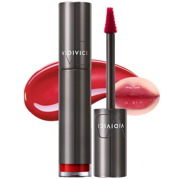 VIDIVICI Millennial Tint Glit - Transfer Proof Moisture Korean Lip Tint with Long-Lasting Color, Lightweight Water Jelly Texture, Hydrating & Smudge-Free Lip Stain, 0.13oz (02 RED TO GO)