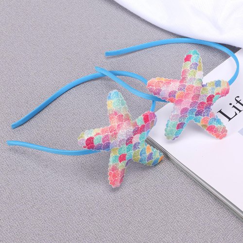 Starfish Headbands Blue Sea Star Hair Band Laser Glitter Rainbow Mermaid Scale Hair Hoop Non Slip Hair Accessories for Women Girls Head Wear Gifts