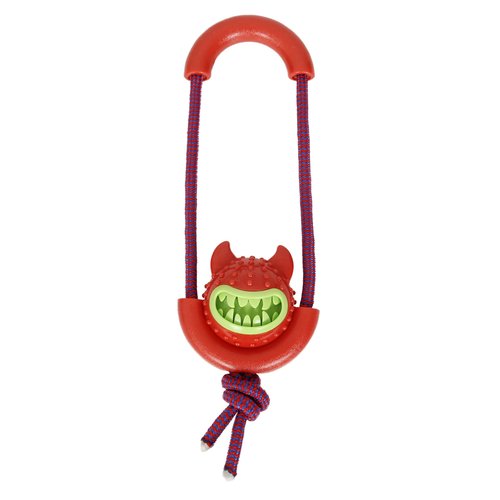 Pet Life ® Sling-Away Treat Dispensing Launcher with Natural Jute, Squeak Rubberized Dog Toy