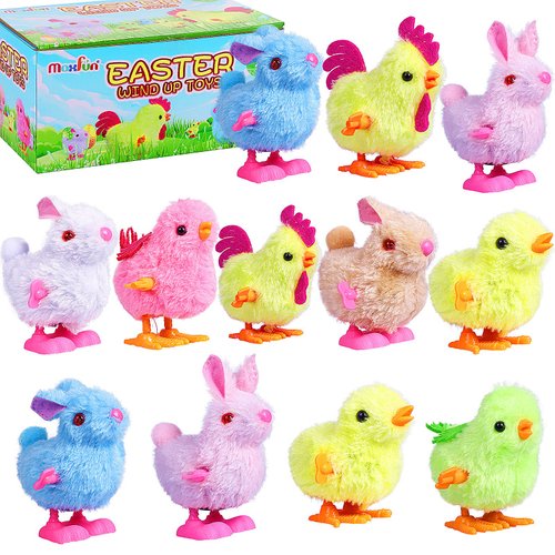 Max Fun 12Pcs Easter Wind Up Toys Easter Basket Stuffers Chicks Bunny Assortments for Easter Party Favors Easter Egg Hunt Treasure Chests Goody Bag Filler