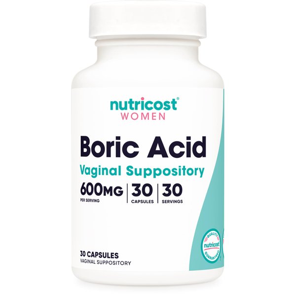 Nutricost Boric Acid 600mg, 30 Capsules - Vaginal Suppository - Non-GMO - for Women