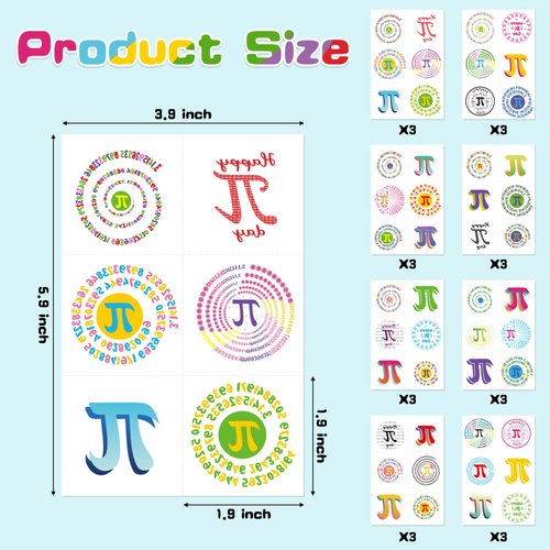 Haooryx 24 Pack Pi Day Tattoos Bulk Pi Symbol Temporary Tattoos Waterproof Lastingor Pi Day Stickers for Pi Day Present Theme Party Decorations School Classroom Student Math Class Favor Supplies