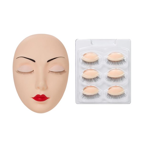 ANNAFRIS Lash Mannequin Head,Eyelash Mannequin Head with Eyelids,Lash Extension Training Practice Head,4 Pairs Removable Eyelids,White Color Red Lips