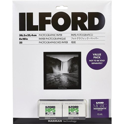 Ilford Multigrade V RC Deluxe Pearl Surface Black & White Photo Paper and 2x HP5 Plus 35mm Film Roll Value Pack, 190gsm, 8x10", 25 Sheets