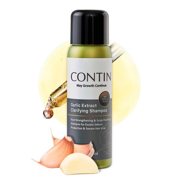 CONTIN Travel Size Garlic Shampoo - Clarifying Shampoo for Oily Sensitive Scalp, Anti-Thinning Anti-Dandruff | Hair Growth and Roots Strengthens for Men and Women | Travel Products (2.02 oz)