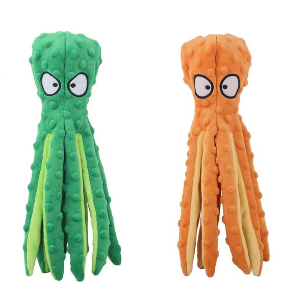 WmcyWell 2 Pack 12.6" Octopus Dog Squeaky Toys No Stuffing Crinkle Plush Dog Toys for Puppy Durable Dog Chew Toys for Small to Medium Dogs GreenOrange