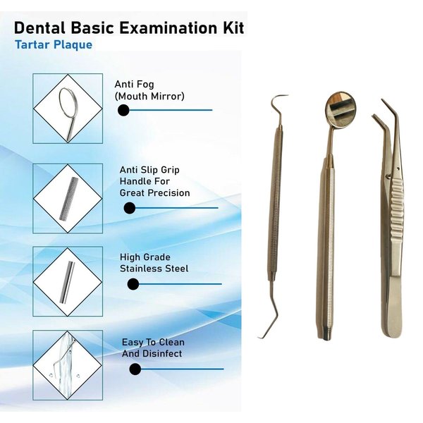 Dental Tools, Plaque Remover For Teeth Professional | Dental Hygiene Cleaning kit - Stainless Steel Tweezer With Free Mouth Mirror Floss Pick, Scaler,Tooth Scraper Oral Care Tool 3pcs (Silver)