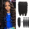 Suerkeep Deep Wave Bundles Loose Deep Wave Human Hair Bundles 3 Bundles 20 22 24 Inches Raw Brazilian Human Hair Extensions Virgin Hair Bundles Natural Black Color for Black Women