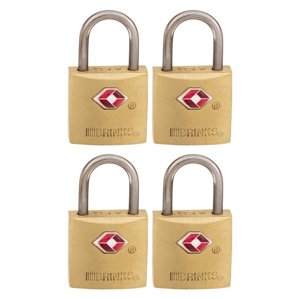 BRINKS - 22mm TSA Approved Solid Brass Keyed Travel Padlock, 4-Pack - Chrome Plated With Hardened Steel Shackle, TSA Approved Lock For Travel And Inspection