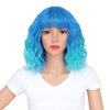 SWACC 12 Inch Short Curly Wavy Bob Wig with Bangs Synthetic Hair Wig for Women with Wig Cap (Teal Blue Ombre)