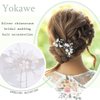 Yokawe Bridal Wedding Hair Pins Silver Pearls Bride Hairpin Crystal and Leaf Hair Accessorise for Women and Girls(2 PCS)