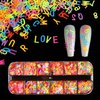 Luminous Nail Art Sequins, Fluorescent 3D Nail Glitter Flakes Design, Butterfly Flowers Stars Heart Letters Nail Decorations Holographic Acrylic Supplies Accessories False Nails Manicure Confetti Kit