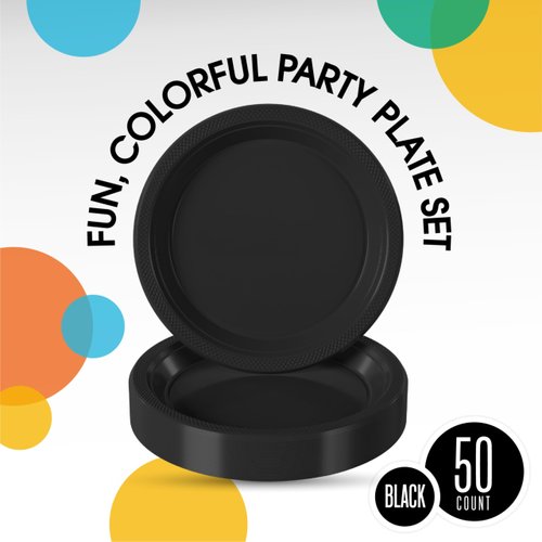 9" Black plastic plates (50)