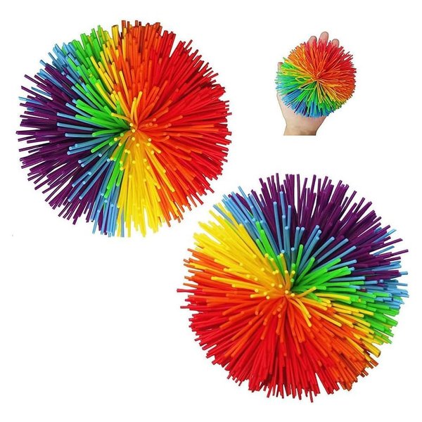 2 Packs Colorful Super Silicone Huge Ball 4.7 inches, Monkey String Balls ,Rainbow Pom Ball, Colorful Bouncy Ball ,Stress Ball
