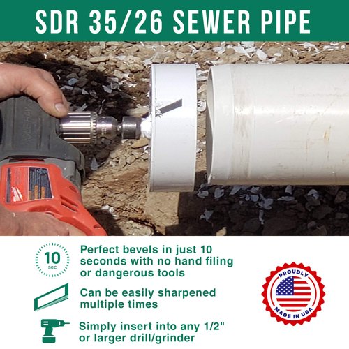 8 inch Bevel Pro PVC Pipe Beveling Tool for All Purpose Schedule 40 or 80 Pipes Eliminates Hand Filing for Quick Easy and Safer Bevels ADP161 Adapter Required for use with Drills or Hole Hogs