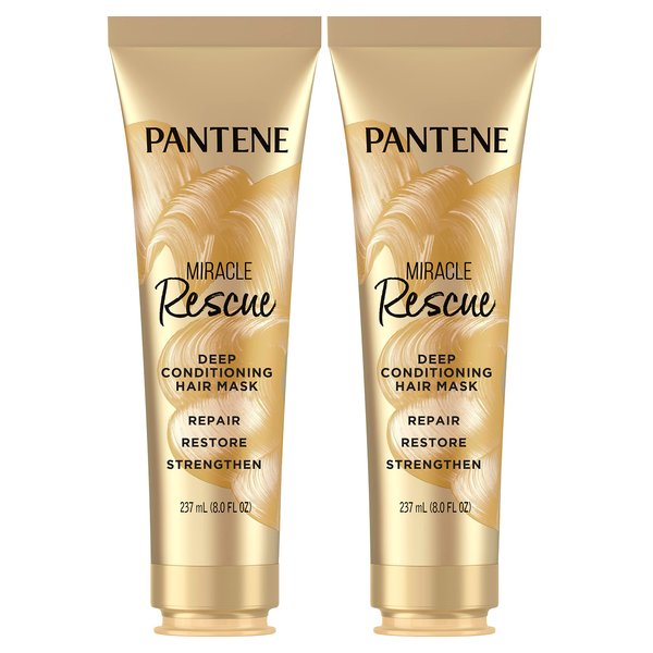 Pantene Hair Mask, Miracle Rescue Deep Conditioning Treatment, Hydrate Dry Hair, Twin Pack, 8 Fl Oz Each