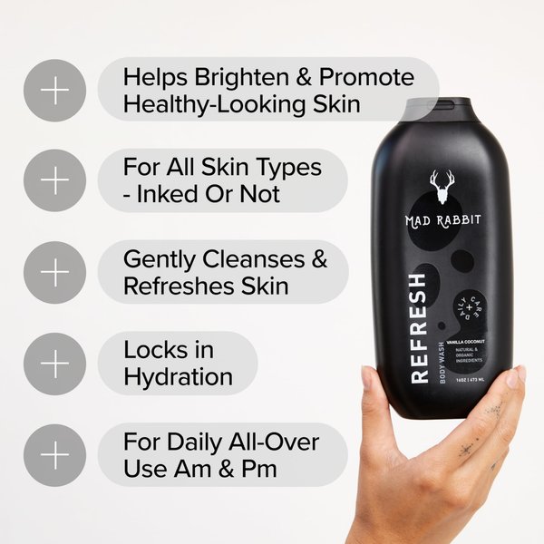 Mad Rabbit Refresh Body Wash - Tattoo Aftercare, Natural Cleansing Ingredients Made For All Skin Types, Gentle, Anti-Aging & Hydrating Formula (16oz)