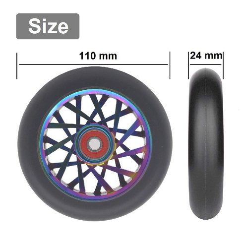 aibiku 110mm Hollow Wheel - Bearings ABEC 11 Installed - Pro Stunt Scooter Wheel fit for Fuzion/Envy/MGP/Lucky TFOX/Vokul Pro Scooter Replacement Wheels - 2PCS(Colorful/Black)