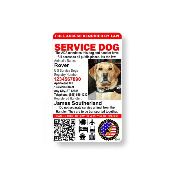Just 4 Paws Custom Service Dog ID Card with QR Code & Security Seal and Optional Holograph | Registration to U S Service Dogs Registry Plus Digital ID Holder- Portrait Style