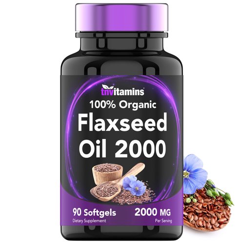 tnvitamins Organic Flaxseed Oil Softgels: 2000 mg x 90 Softgels | High in Omega-3 Fatty Acids | Flaxseed Oil Supplement for Women & Men | Non-GMO