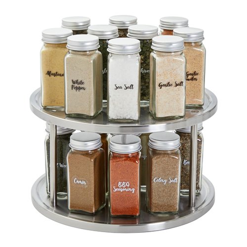 Juvale 2 Tier Lazy Susan Turntable Organizer for Cabinet, Revolving Spice Rack Carousel for Kitchen Pantry Storage, Stainless Steel (10.5 in)