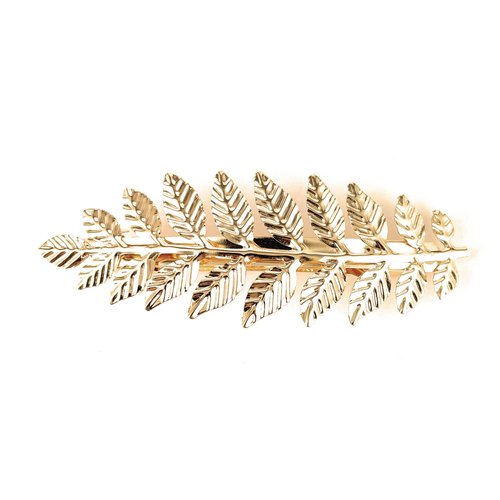 Gold laurel leaf leaves metal barrette clip hair claw bridal prom 3 3/8" long