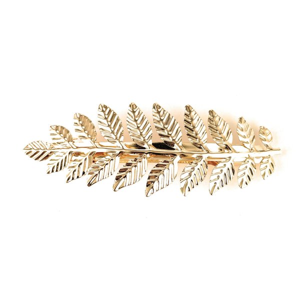 Gold laurel leaf leaves metal barrette clip hair claw bridal prom 3 3/8" long