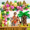 Tropical Luau Balloons Arch Garland Kit Luau Party Decorations with Palm Leaves Flamingo Palm Tree Aloha Foil Balloon Coconut Balloons Set for Tropical Hawaiian Aloha Luau Flamingo Party (Aloha-A)