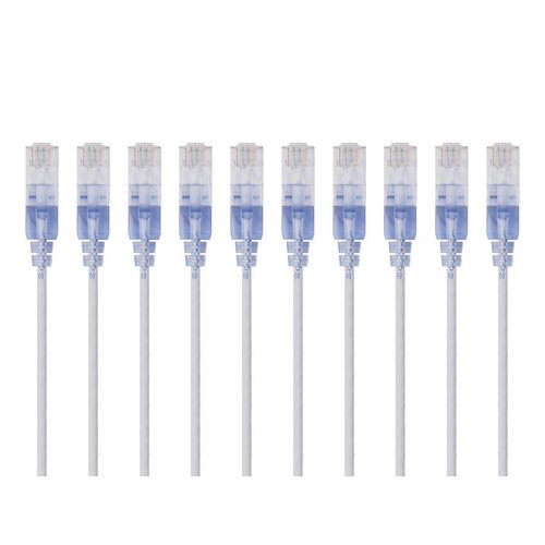 Monoprice Cat6A Ethernet Patch Cable - Snagless RJ45, 550Mhz, 10G, UTP, Pure Bare Copper Wire, 30AWG, 10-Pack, 1 Feet, White - SlimRun Series