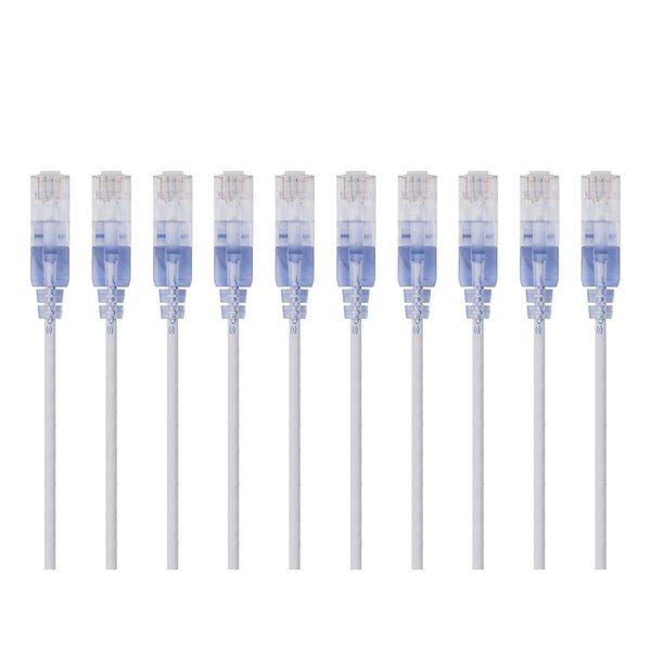 Monoprice Cat6A Ethernet Patch Cable - Snagless RJ45, 550Mhz, 10G, UTP, Pure Bare Copper Wire, 30AWG, 10-Pack, 1 Feet, White - SlimRun Series