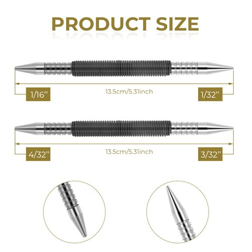 Grevosea 2 Pieces Spring Nail Set, Nail Set Tool and Hinge Pin Tool Dual Head Nail Setter Hammerless 1/8 1/16 and 1/32 Inch Spring Pin Punch Nail 3500 Psi Striking Force Door Pin Siding Removal Tool