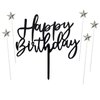 ZHENGYE Set of 1 Black Acrylic Happy birthday Cake Topper And 5 pcs silvery Star Cupcake Topper Cake Decoration Supplies for Baby Shower Birthday Decorations(Black 2)